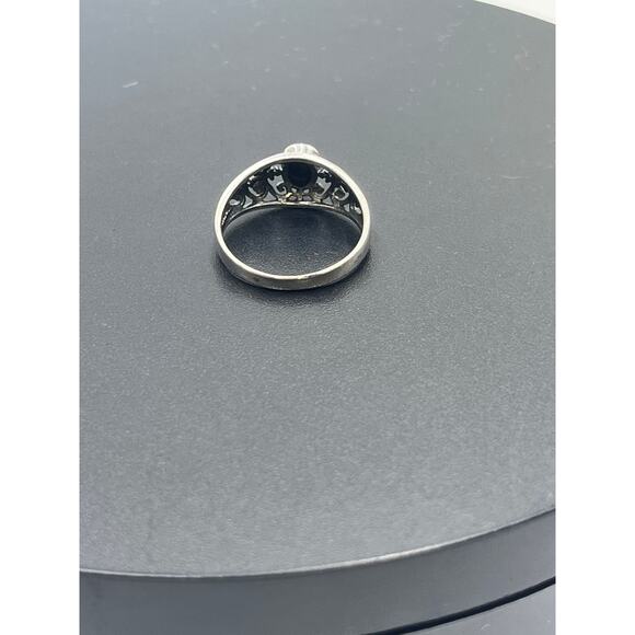 SU Vintage Sterling Silver THAILAND Women Black Onyx Scroll Filigree Ring Sz 8.5 - Picture 11 of 11
